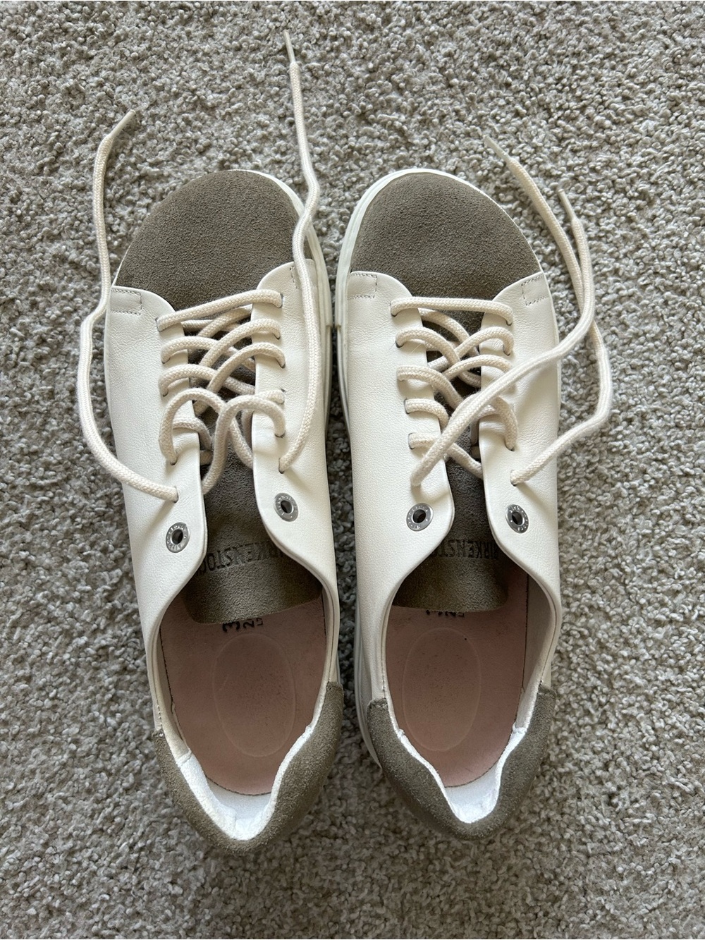 Birkenstock Women's Cream and Taupe Lace-Up Sneakers